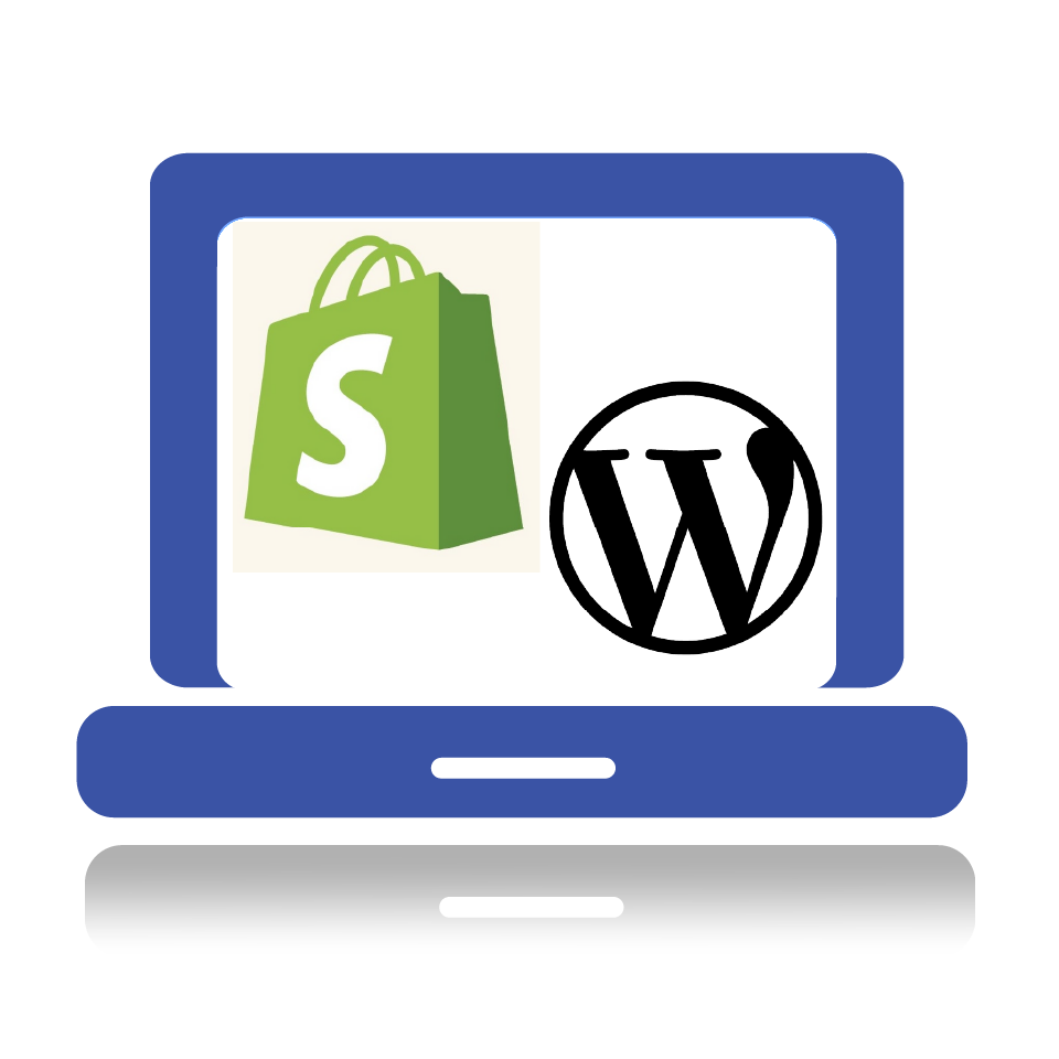 Shopify and WordPress logos on Laptop Screen